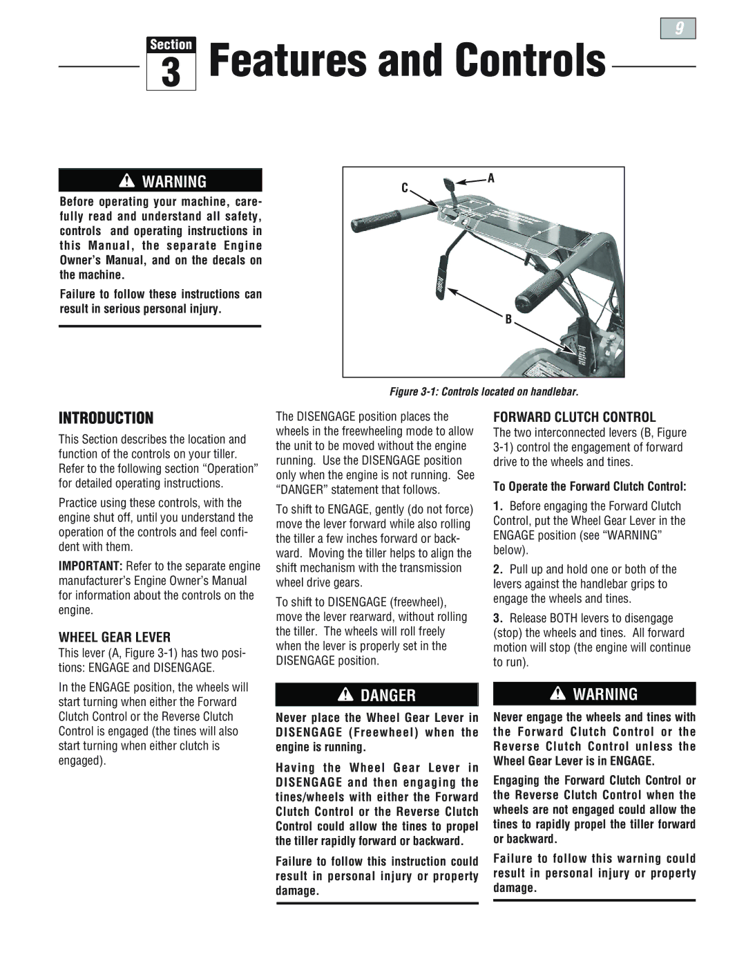 Troy-Bilt E666M-Pony manual Wheel Gear Lever, To Operate the Forward Clutch Control 