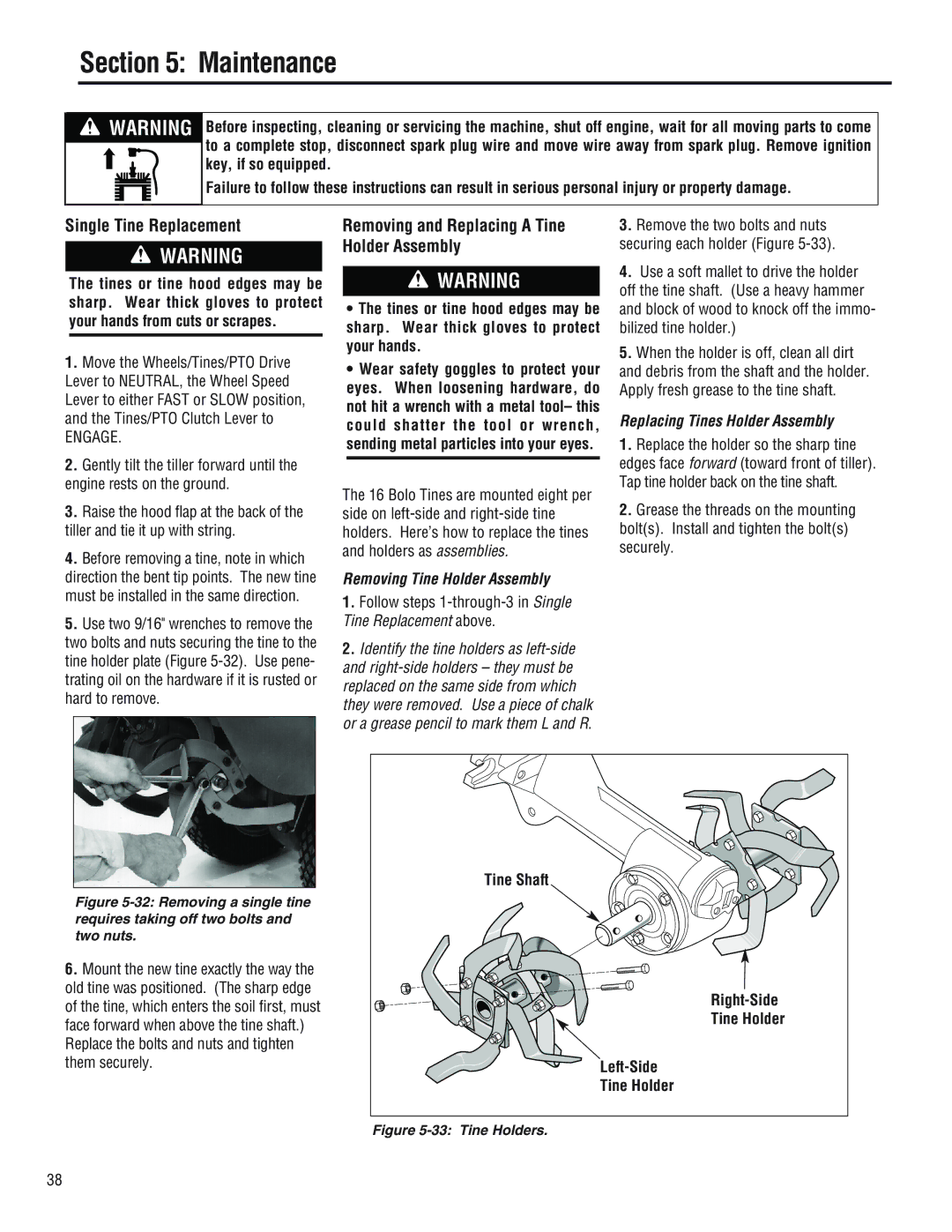 Troy-Bilt E686N Single Tine Replacement, Removing and Replacing a Tine Holder Assembly, Removing Tine Holder Assembly 