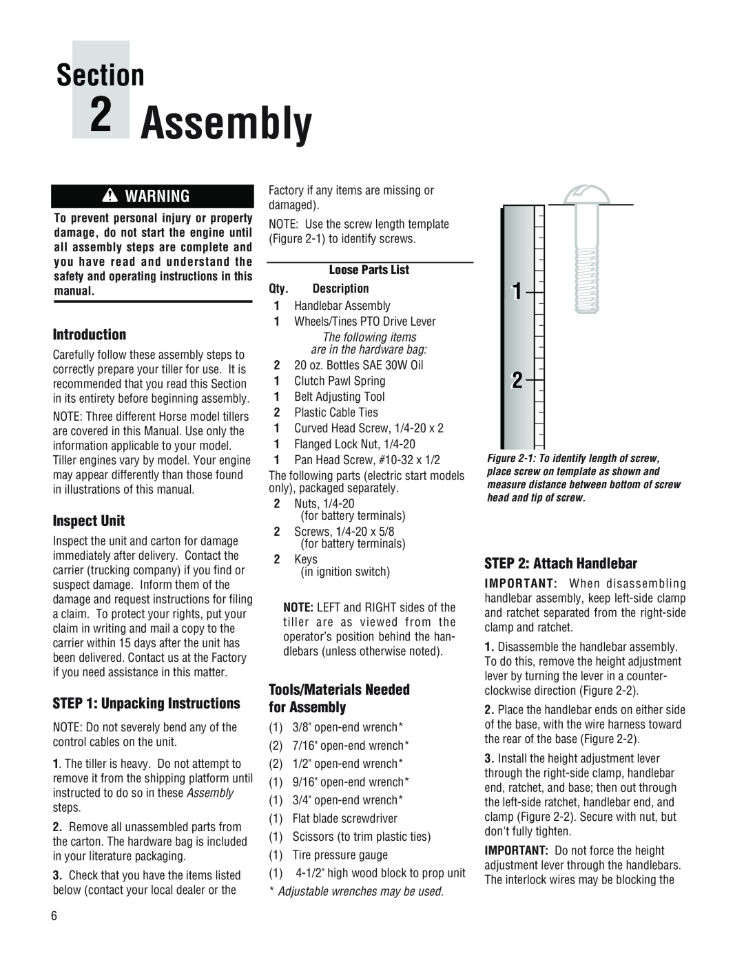 Troy-Bilt E686N manual Assembly, Introduction, Inspect Unit, Attach Handlebar, Unpacking Instructions, Section 