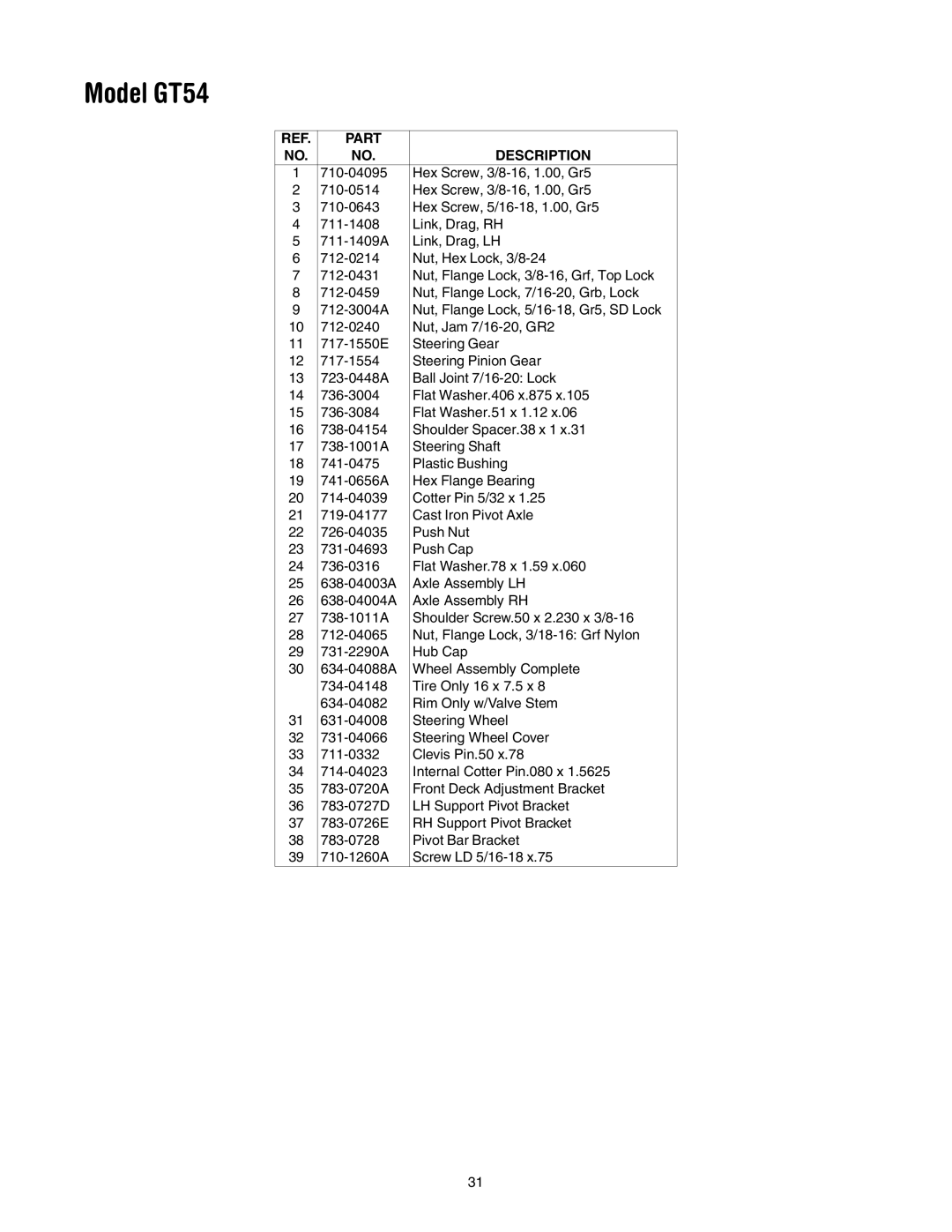 Troy-Bilt GT54 manual 711-1409A 