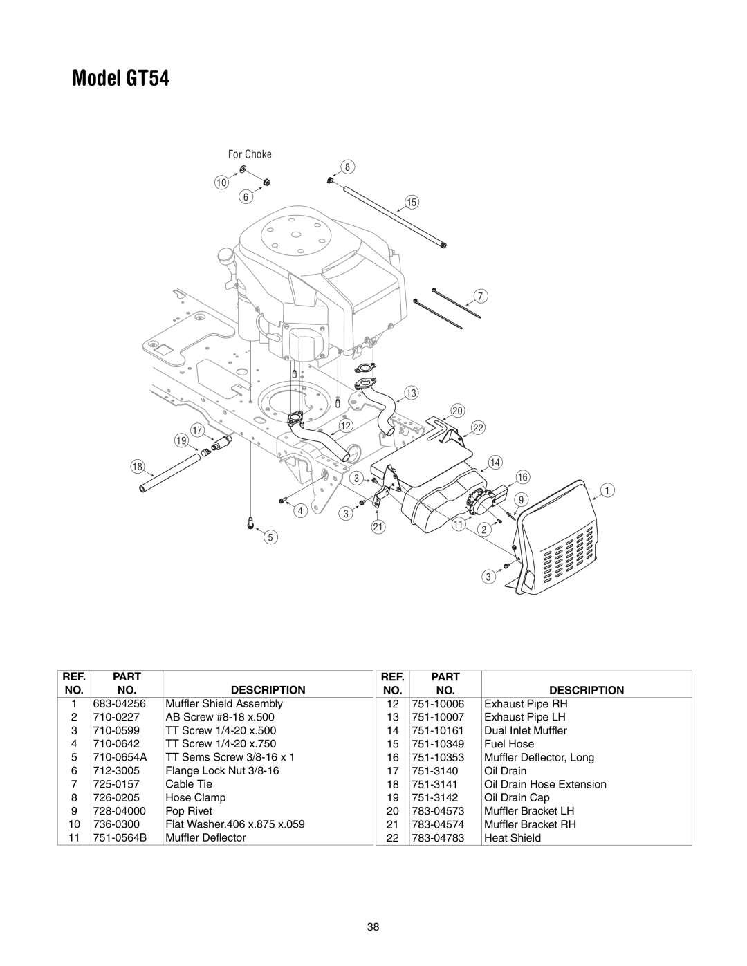 Troy-Bilt GT54 manual For Choke 