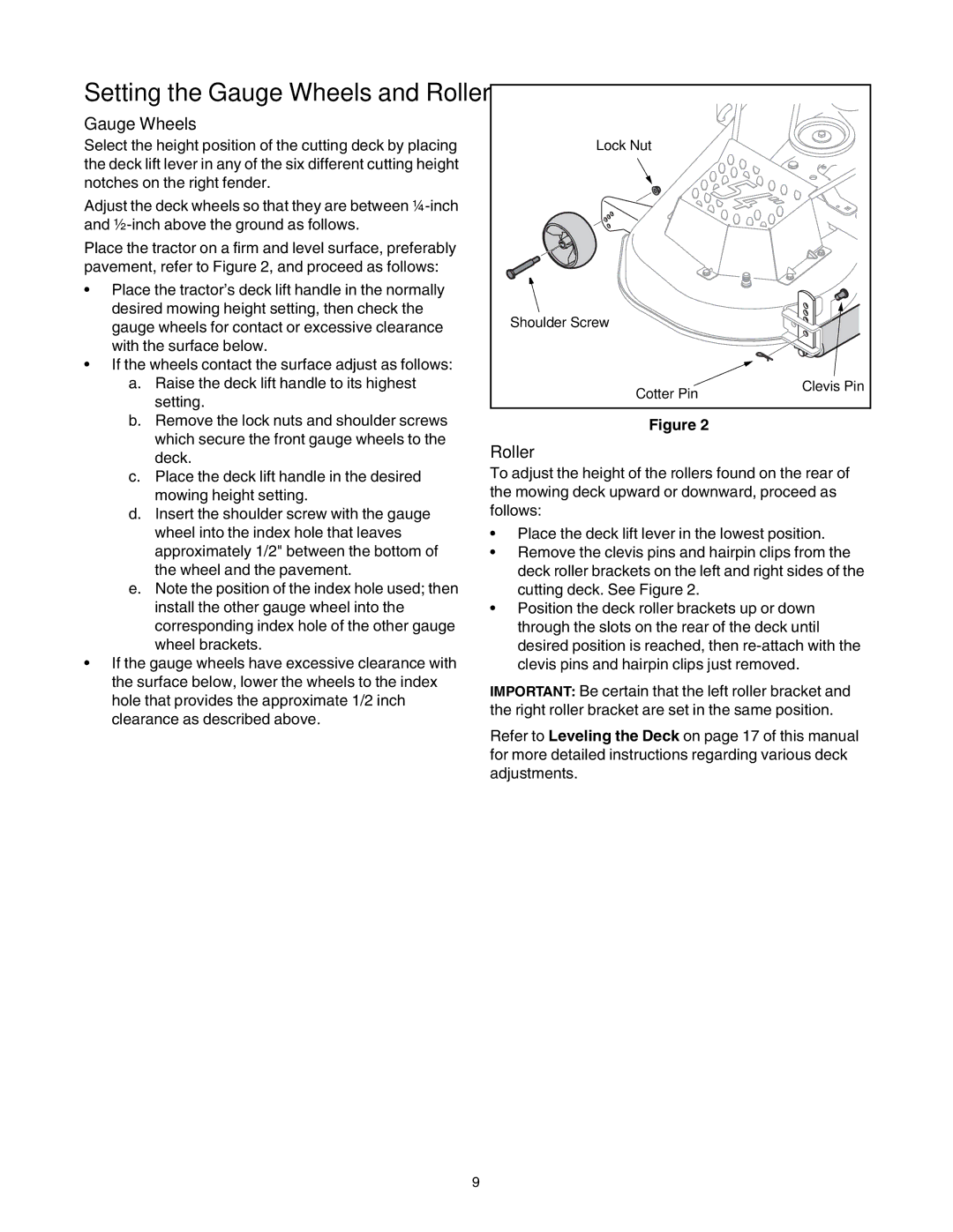 Troy-Bilt GT54 manual Setting the Gauge Wheels and Roller 