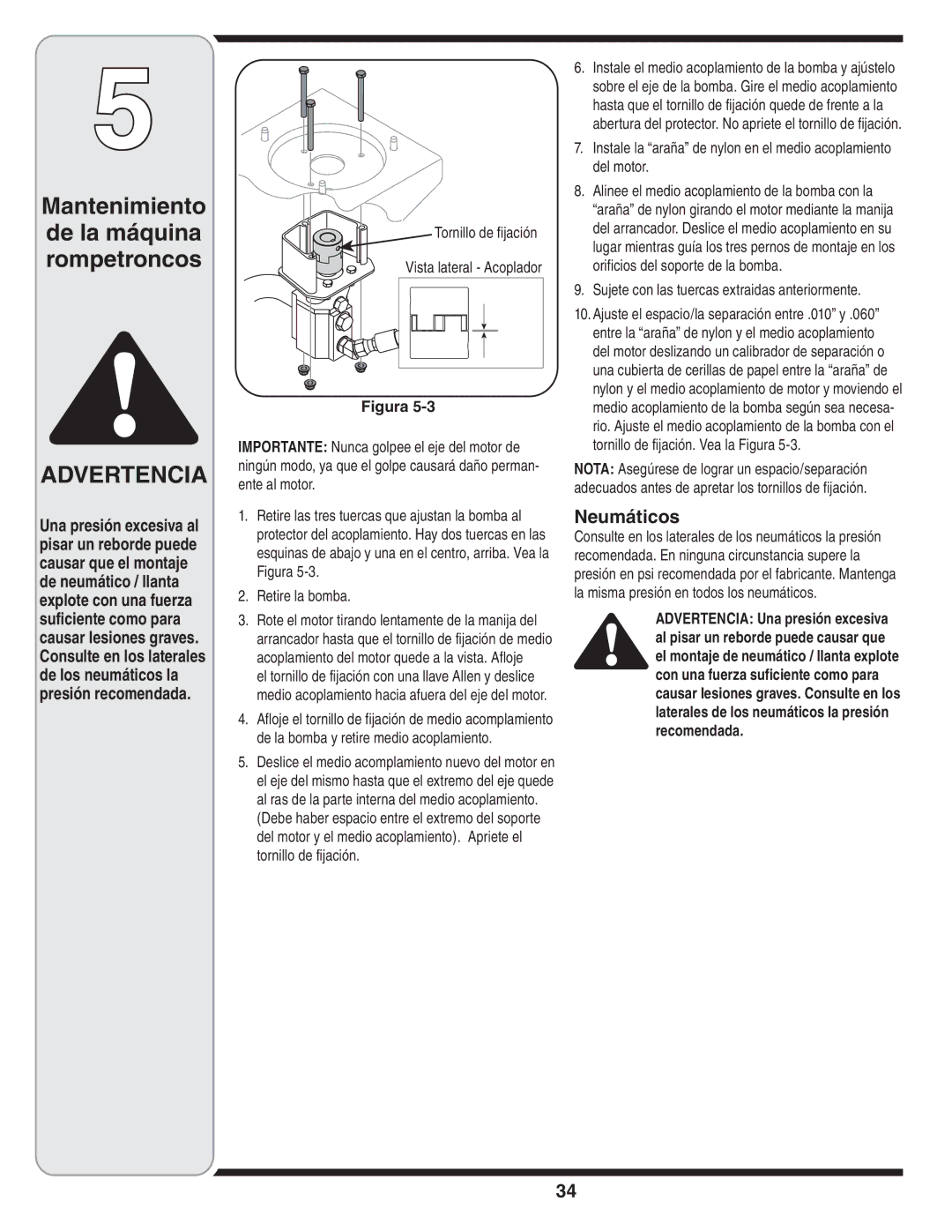 Troy-Bilt LS 27 TB warranty Neumáticos, Tornillo de fijación Vista lateral Acoplador 