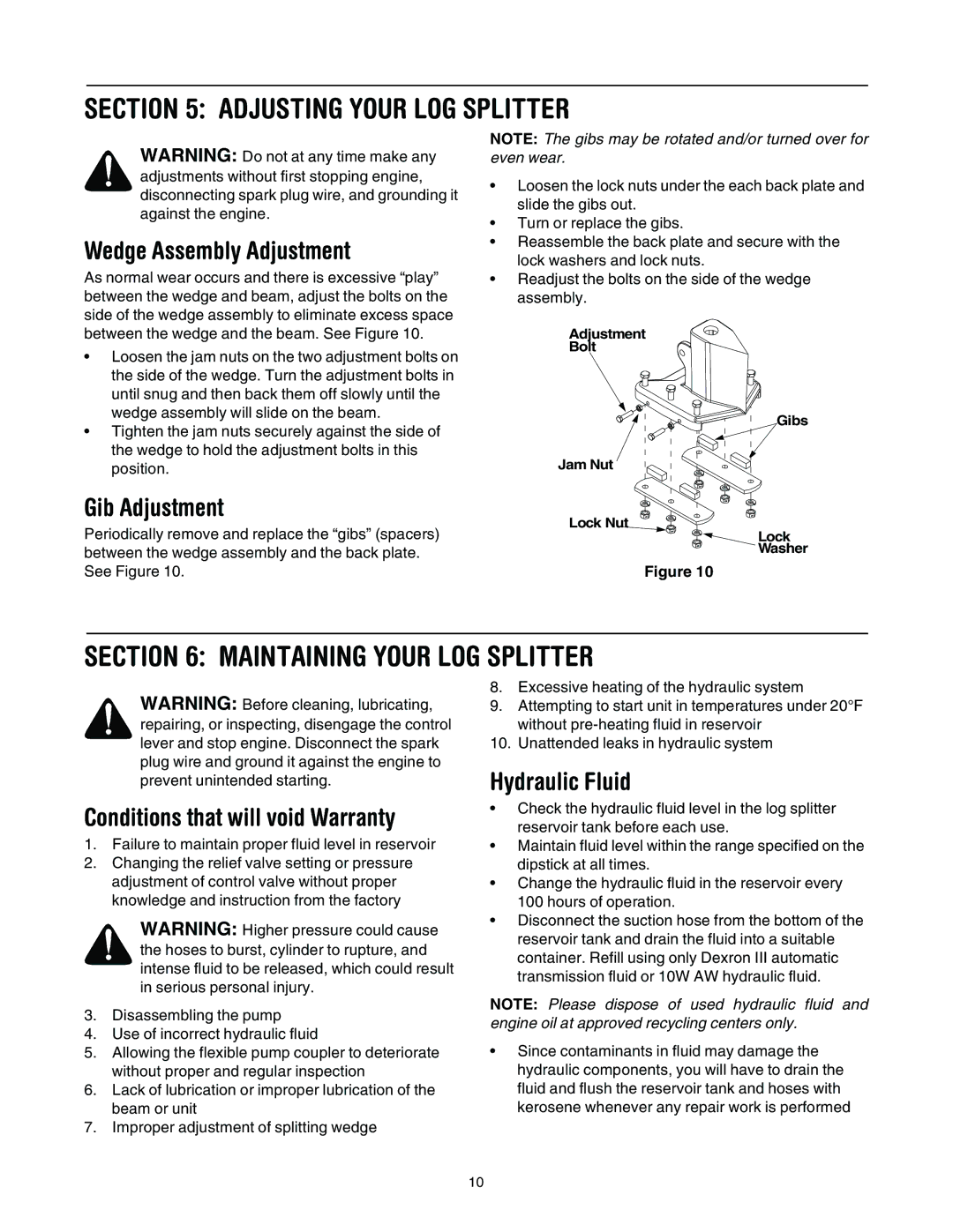 Troy-Bilt LS275 manual Adjusting Your LOG Splitter, Maintaining Your LOG Splitter 