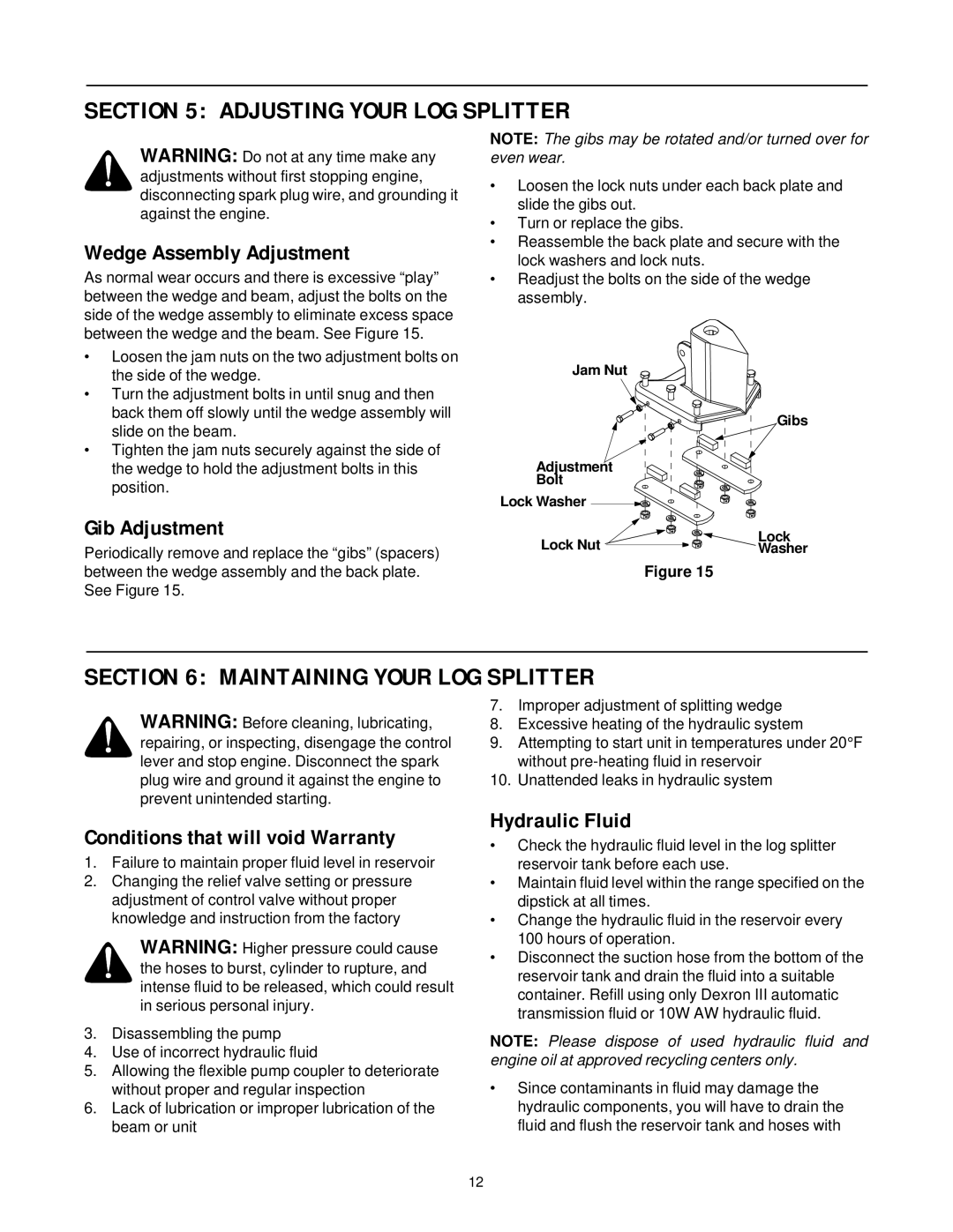 Troy-Bilt LS338 manual Adjusting Your LOG Splitter, Maintaining Your LOG Splitter 