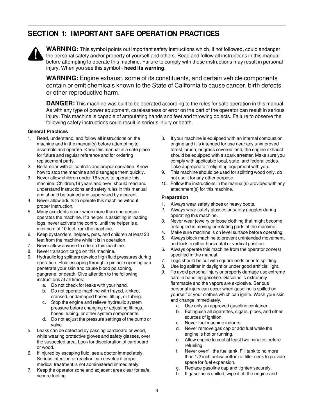 Troy-Bilt LS338 manual Important Safe Operation Practices, General Practices, Preparation 