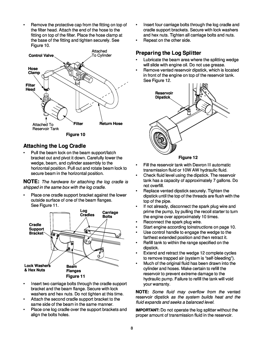 Troy-Bilt LS338 manual Attaching the Log Cradle, Preparing the Log Splitter 