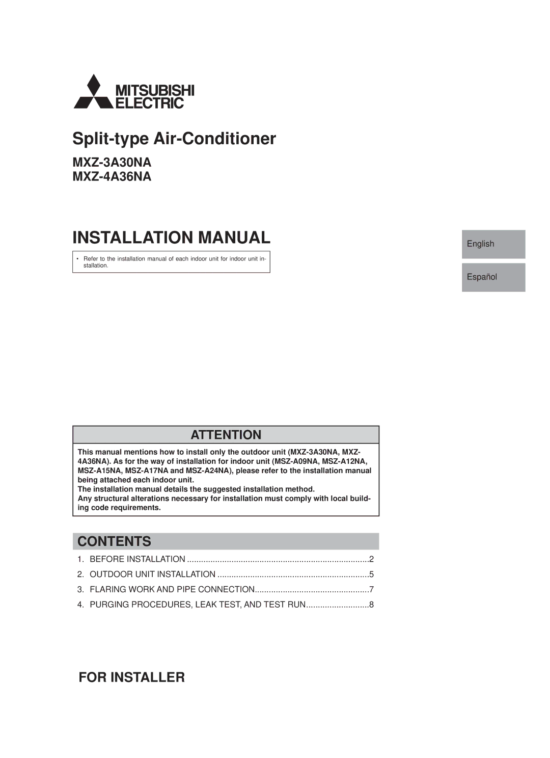 Troy-Bilt MXZ-4A36NA, MXZ-3A30NA installation manual Installation Manual 