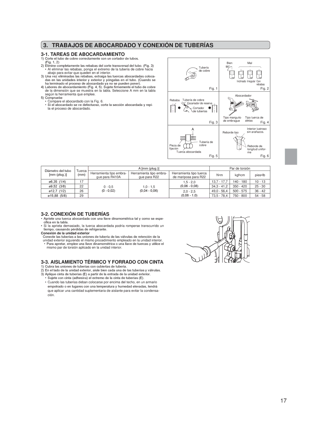 Troy-Bilt MXZ-4A36NA, MXZ-3A30NA installation manual Trabajos DE Abocardado Y Conexión DE Tuberías, Tareas DE Abocardamiento 