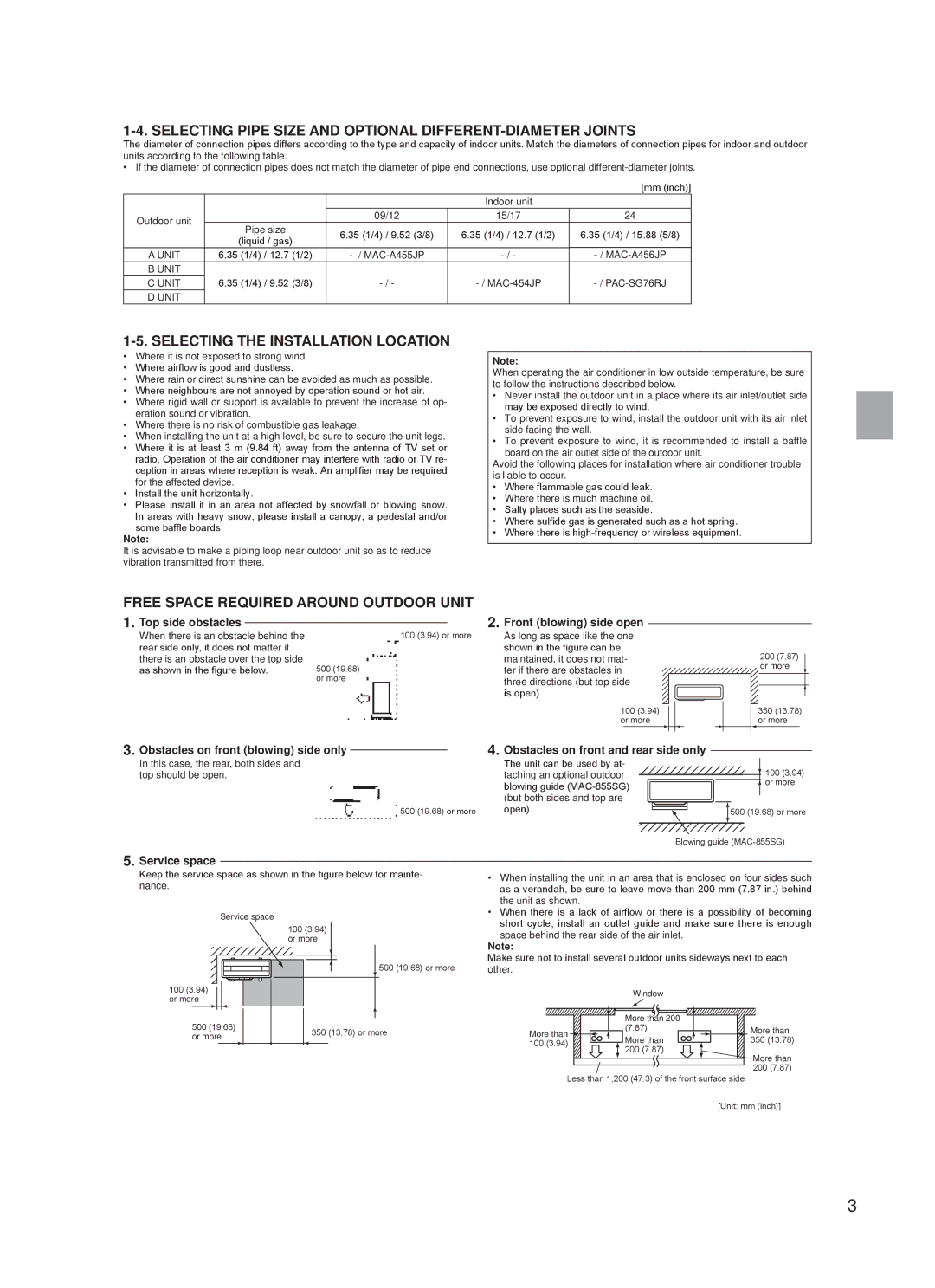 Troy-Bilt MXZ-4A36NA Selecting Pipe Size and Optional DIFFERENT-DIAMETER Joints, Selecting the Installation Location 