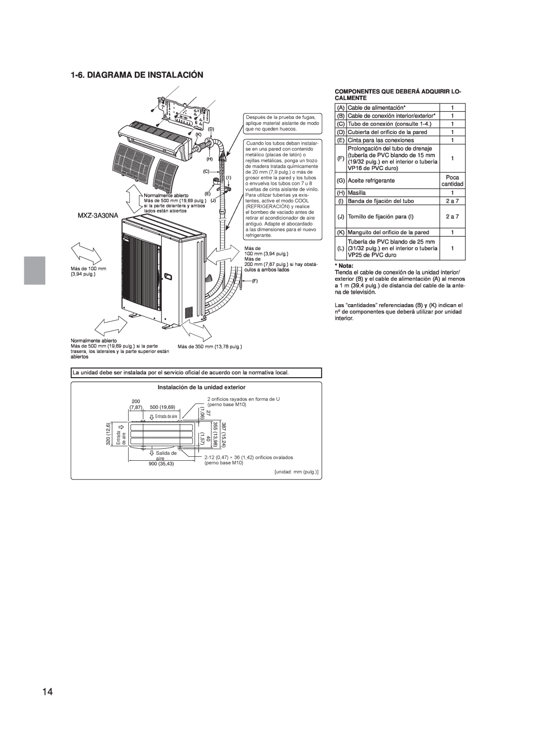Troy-Bilt MXZ-3A30NA, MXZ-4A36NA Diagrama De Instalación, Componentes Que Deberá Adquirir Lo- Calmente, Nota 