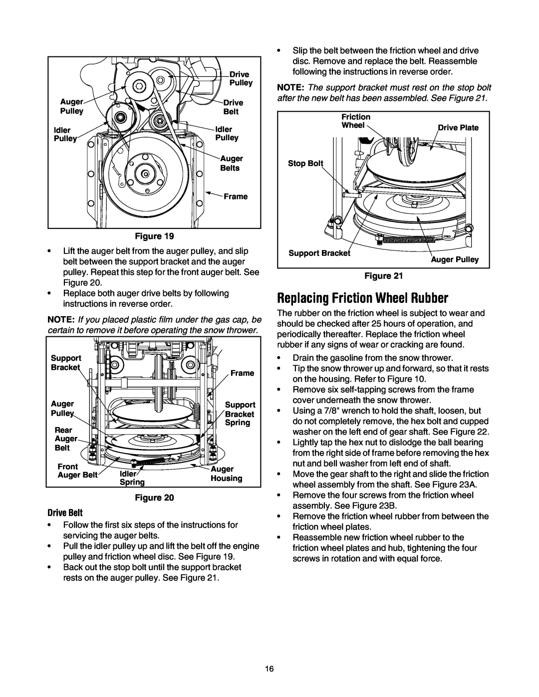 Troy-Bilt OEM-390-679 manual Replacing Friction Wheel Rubber, Drive Belt 