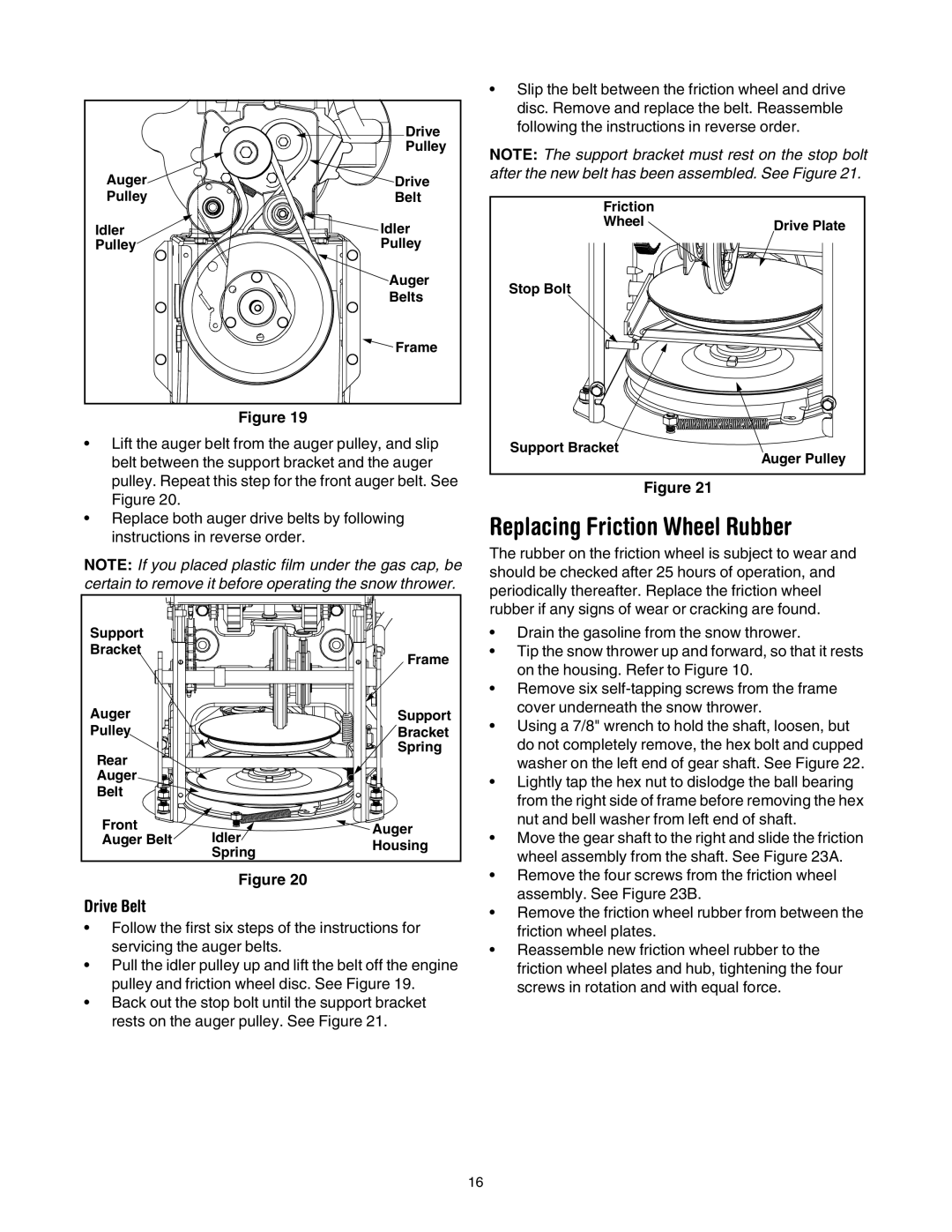 Troy-Bilt OEM-390-679 manual Replacing Friction Wheel Rubber, Drive Belt 