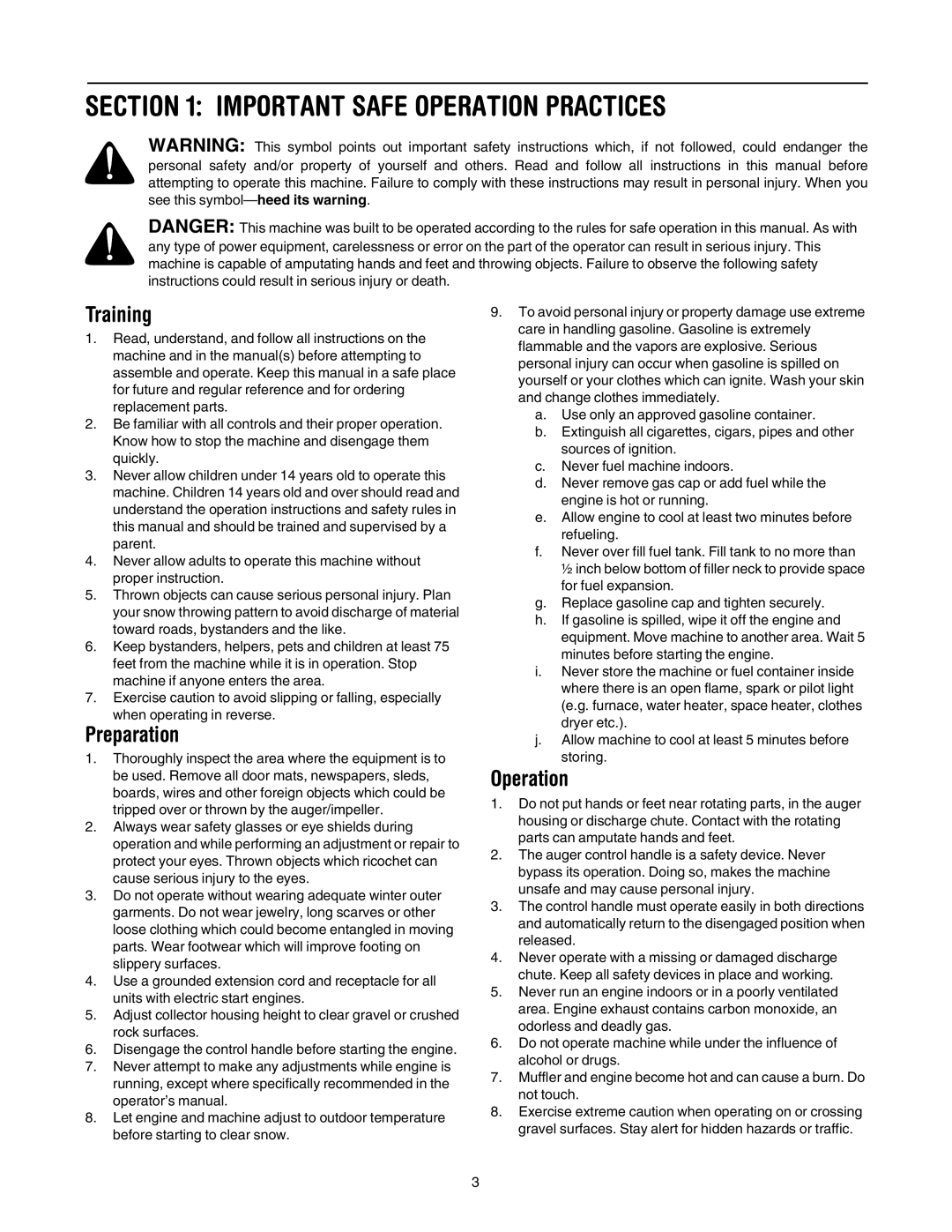 Troy-Bilt OEM-390-679 manual Important Safe Operation Practices, Training 