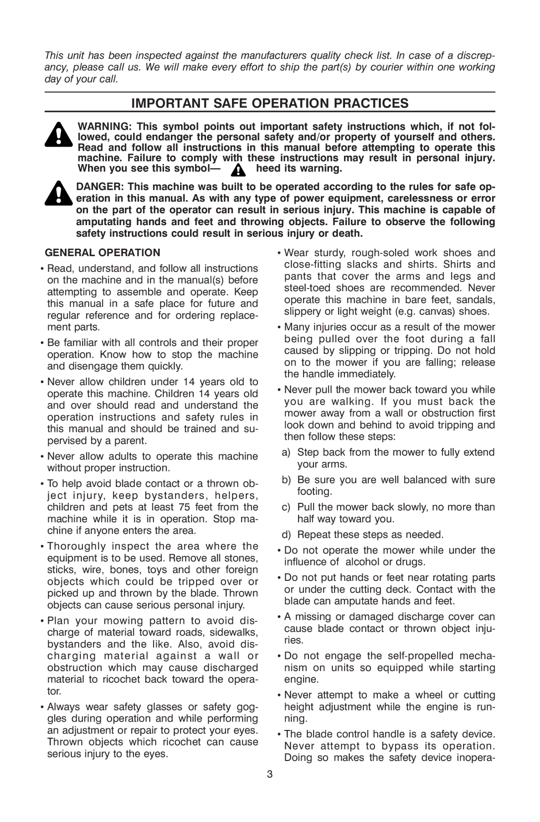 Troy-Bilt OG-4605 Important Safe Operation Practices, When you see this symbol- heed its warning, General Operation 