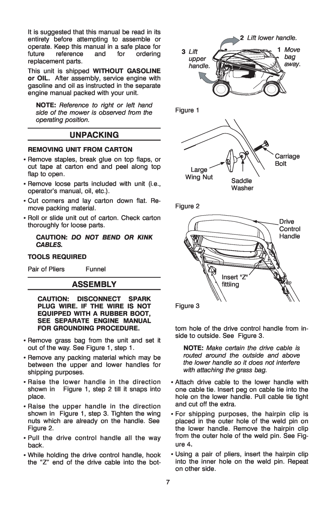 Troy-Bilt OG-4605 owner manual Unpacking, Assembly, Removing Unit From Carton, Tools Required 