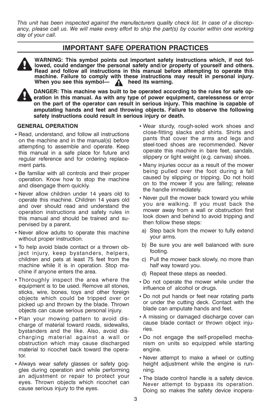 Troy-Bilt OG-4904 manual Important Safe Operation Practices, When you see this symbol- heed its warning, General Operation 