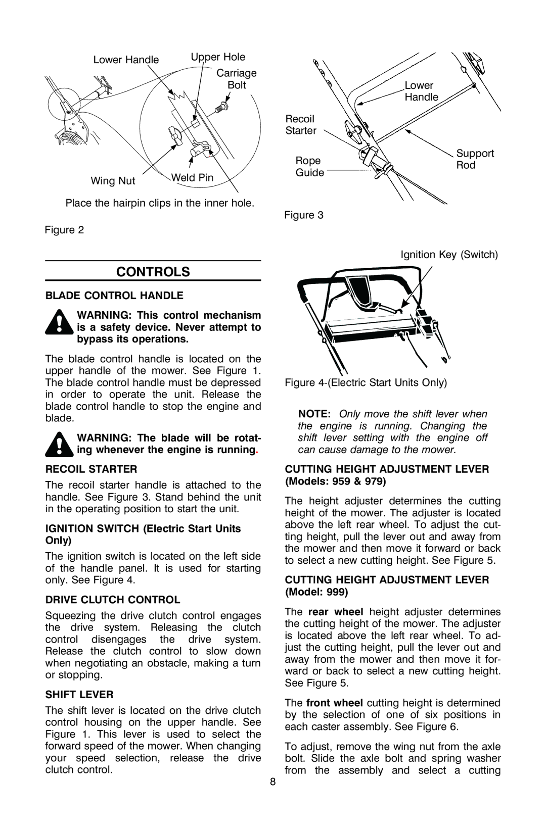 Troy-Bilt OG-4905 owner manual Controls 