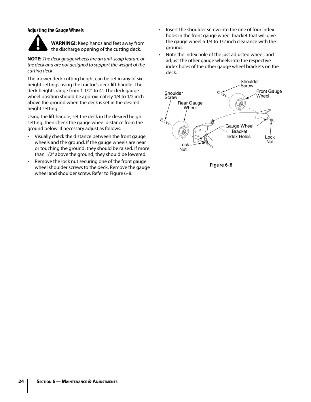 Troy-Bilt RZT manual Adjusting the Gauge Wheels 