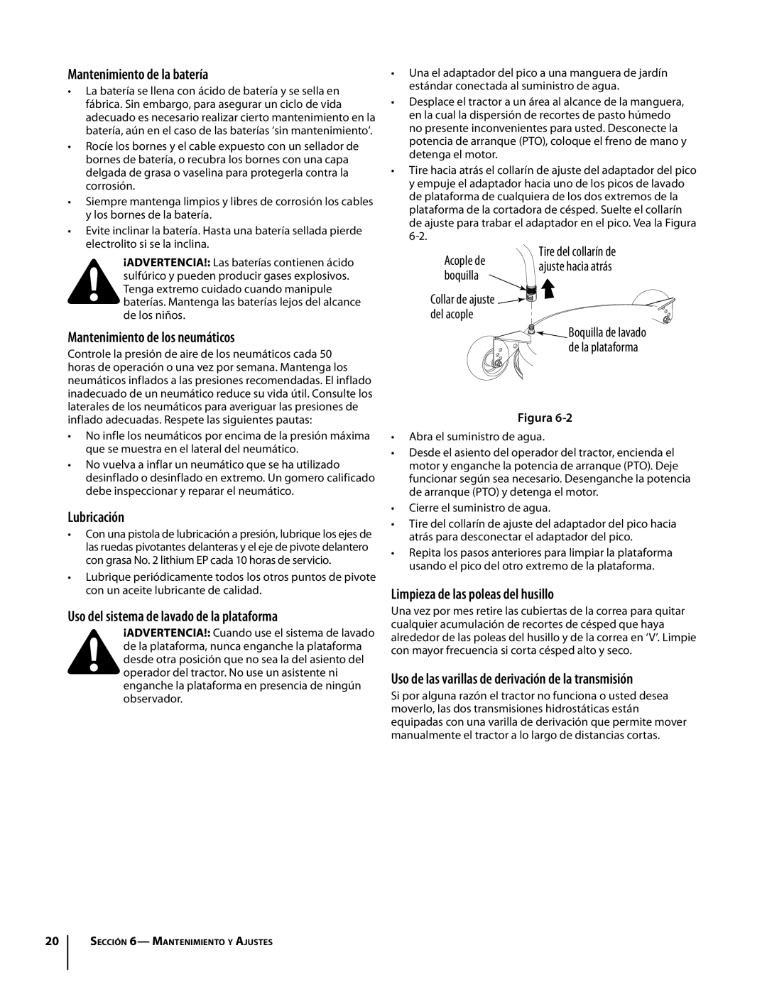 Troy-Bilt RZT manual Mantenimiento de la batería, Mantenimiento de los neumáticos, Lubricación 