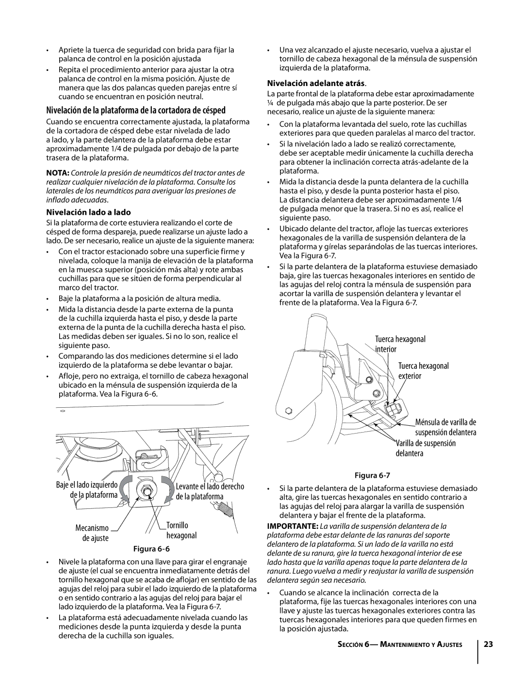 Troy-Bilt RZT manual De la platafor ma, Tornillo, Hexagonal, TuercaOuterhexagonal, Delantera 