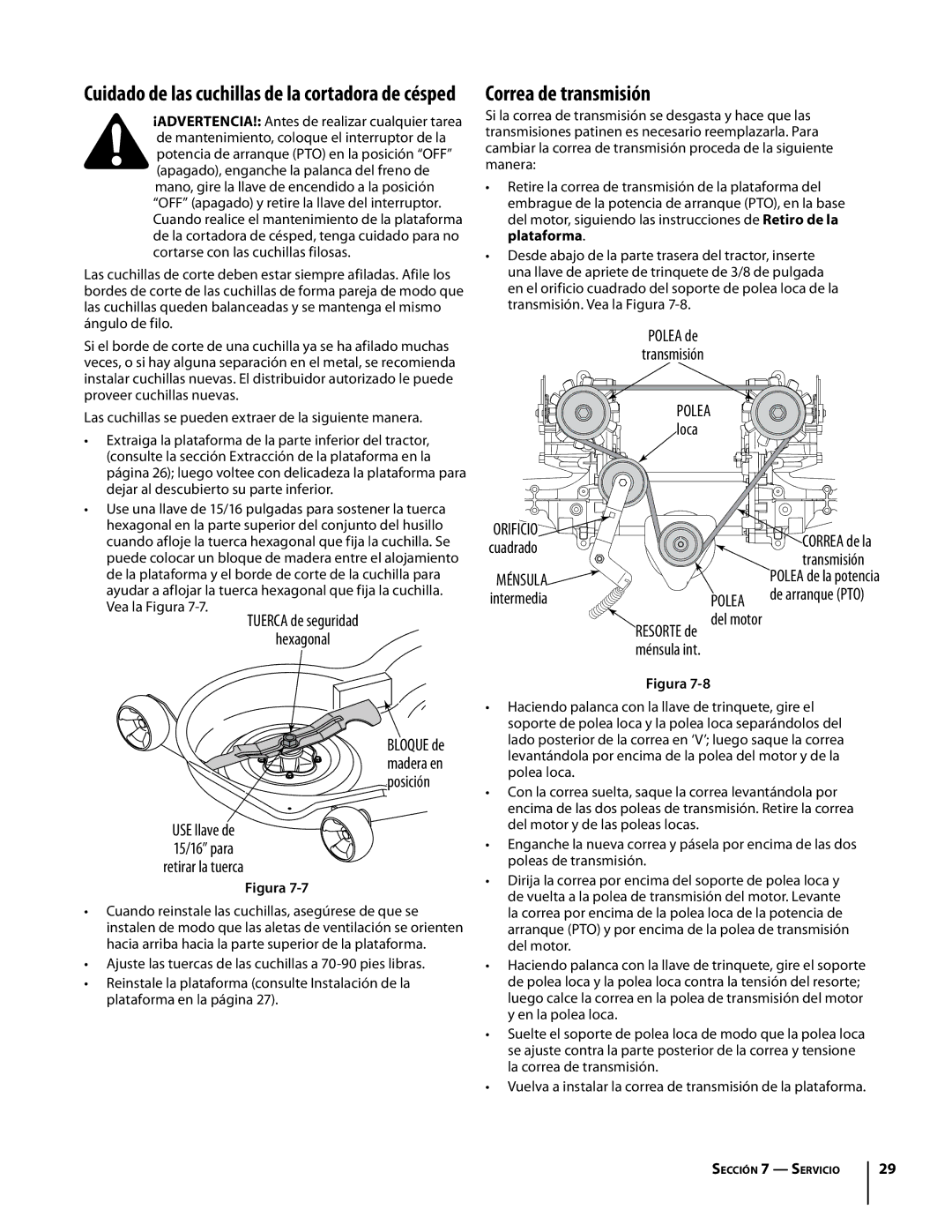 Troy-Bilt RZT manual Correa de transmisión, MénsulaIdler, PoleaPTO de la potencia, DelEnginemotor 