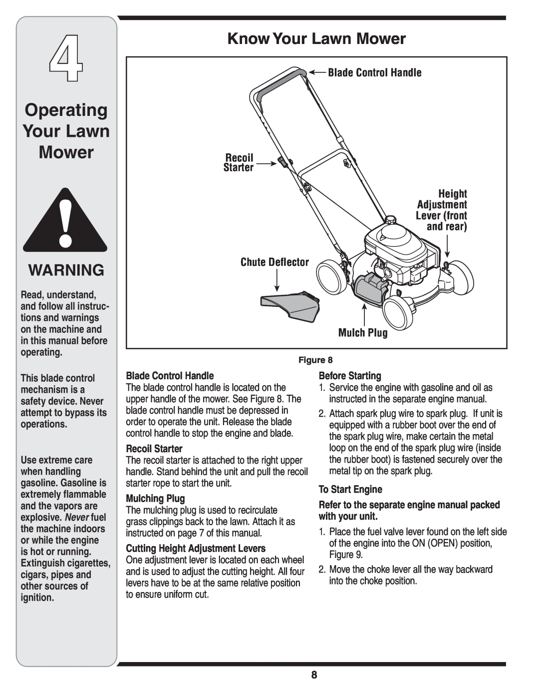 Troy-Bilt Series 100 warranty Operating Your Lawn Mower, Know Your Lawn Mower 
