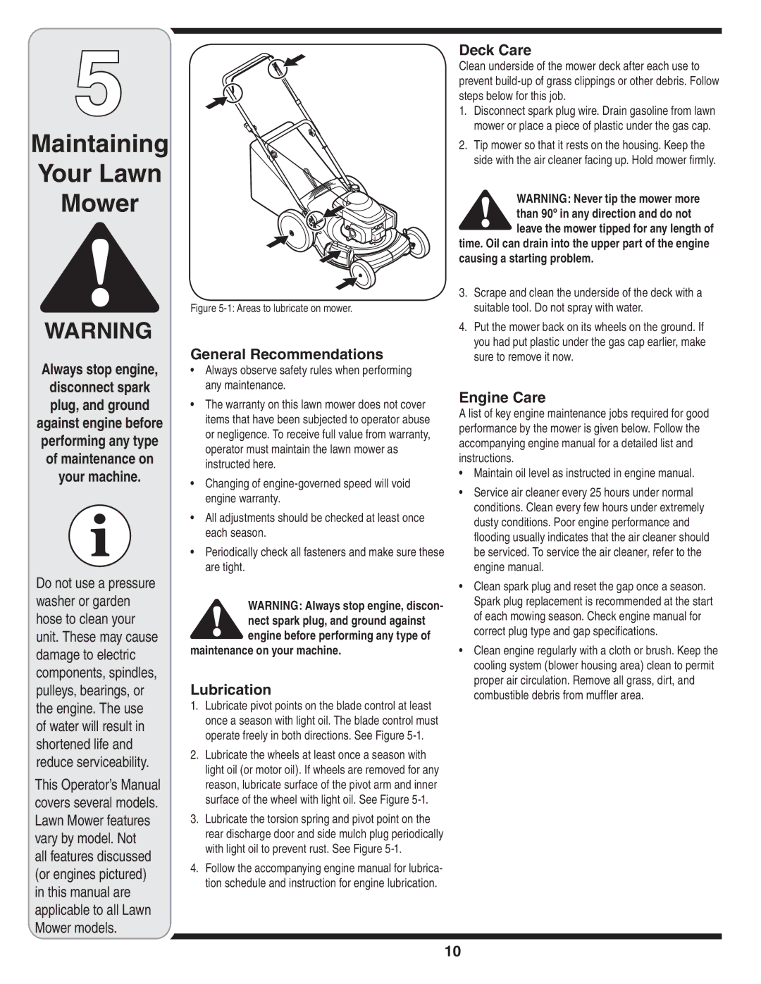 Troy-Bilt Series 540 manual Maintaining Your Lawn Mower 