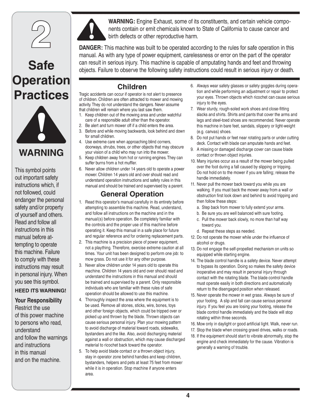 Troy-Bilt Series 540 manual Safe Operation Practices, Your Responsibility 