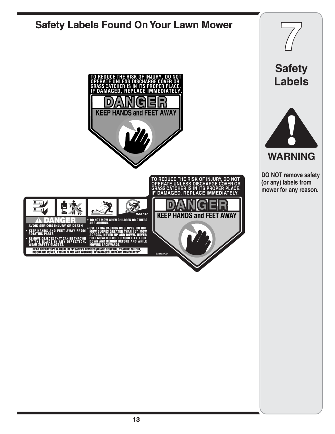 Troy-Bilt Series 540 Safety Labels Found On Your Lawn Mower, KEEP HANDS and FEET AWAY, Avoid Serious Injury Or Death 
