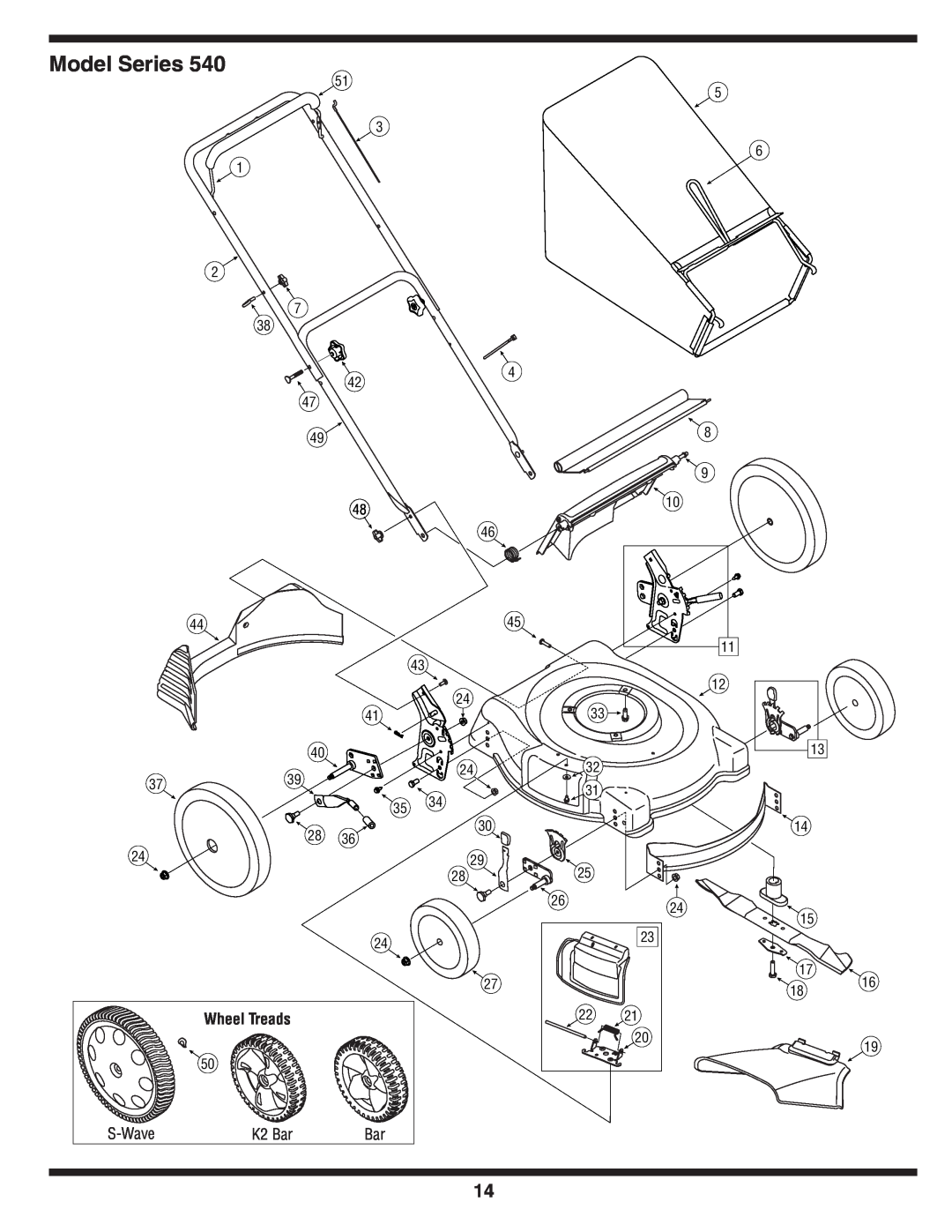 Troy-Bilt Series 540 manual Model Series, Wheel Treads 