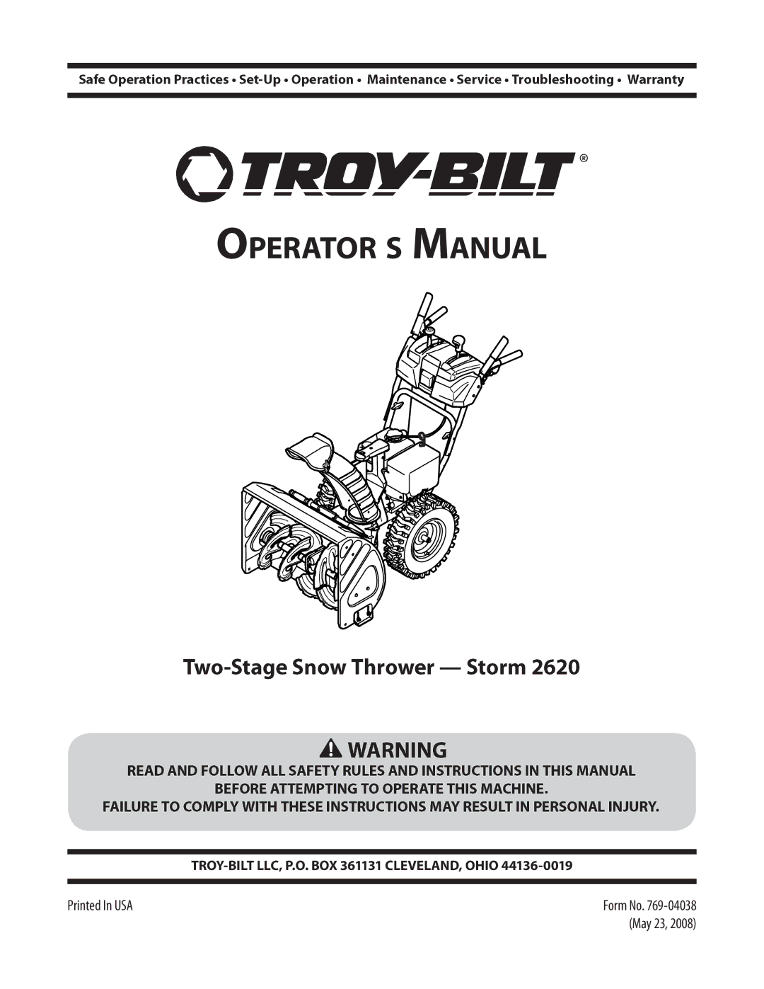 Troy-Bilt Storm 2620 manual ±³ Ò±ò éêçóðìðíè, ØÓ¿§ îíô îððè÷ 