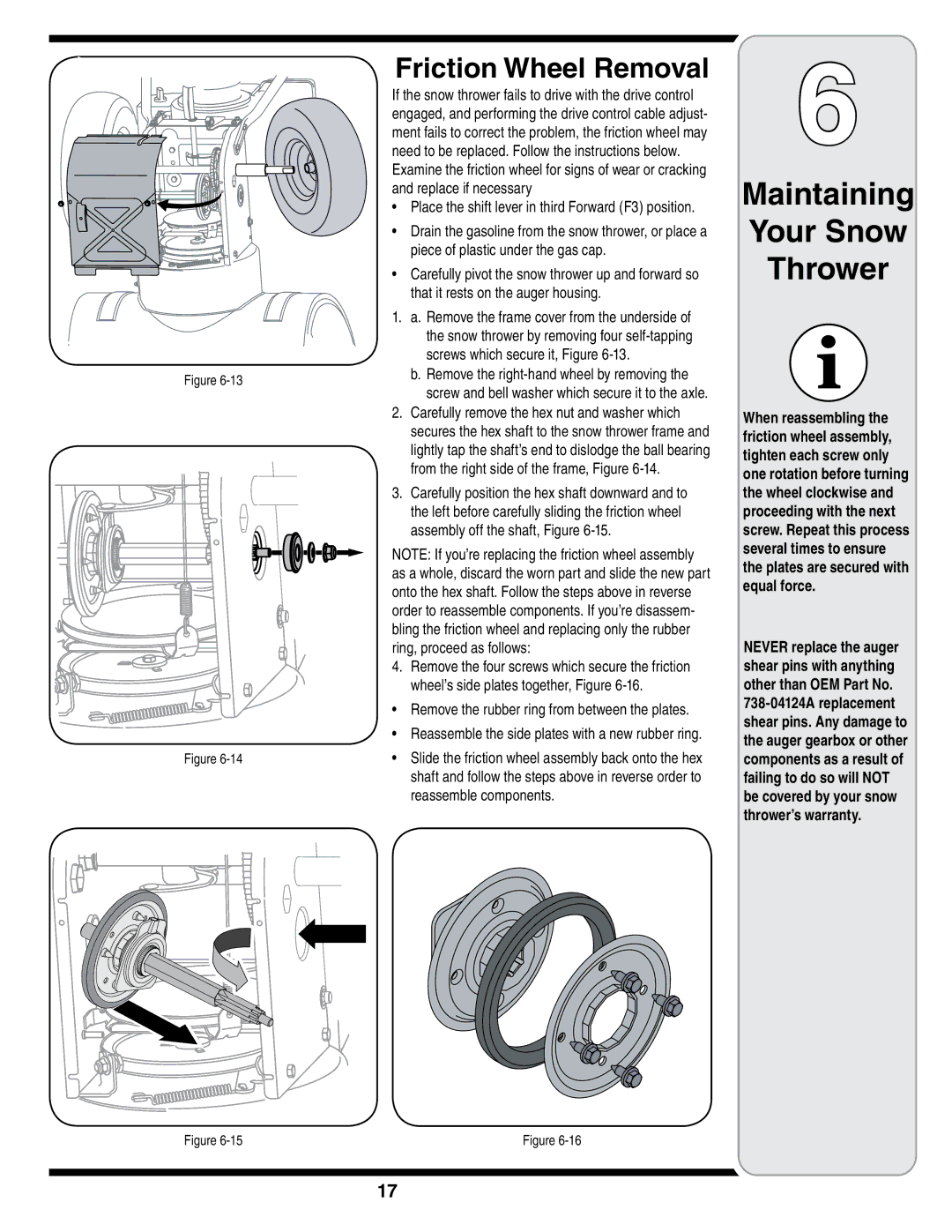 Troy-Bilt STORM Series warranty Friction Wheel Removal, Remove the rubber ring from between the plates 