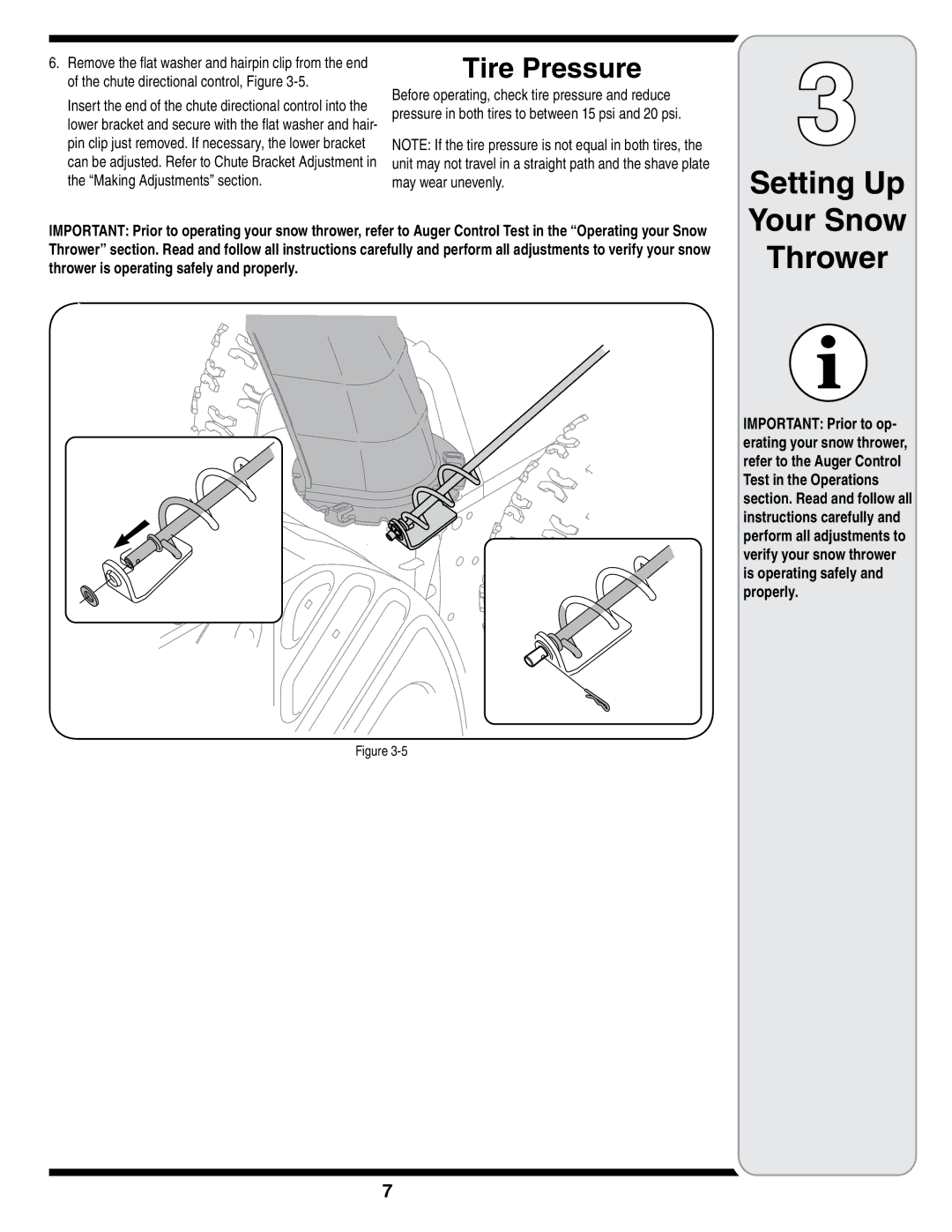 Troy-Bilt STORM Series warranty Setting Up Your Snow, Tire Pressure 