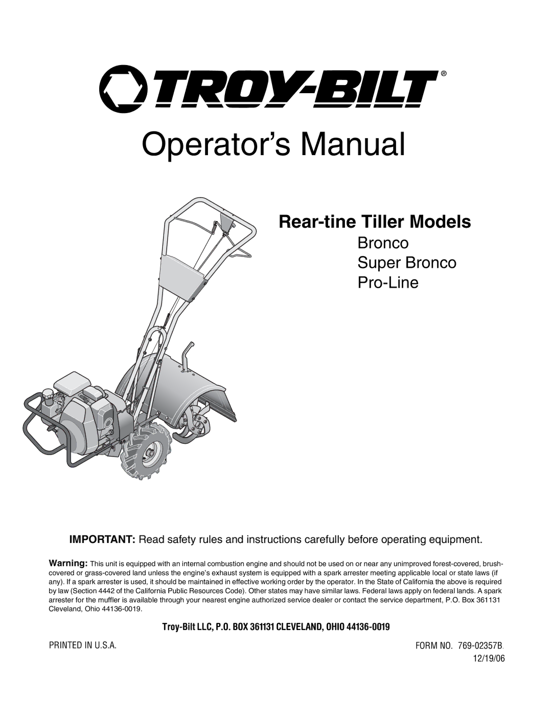 Troy-Bilt Super Bronco manual Form no -02357B.fm, 12/19/06 