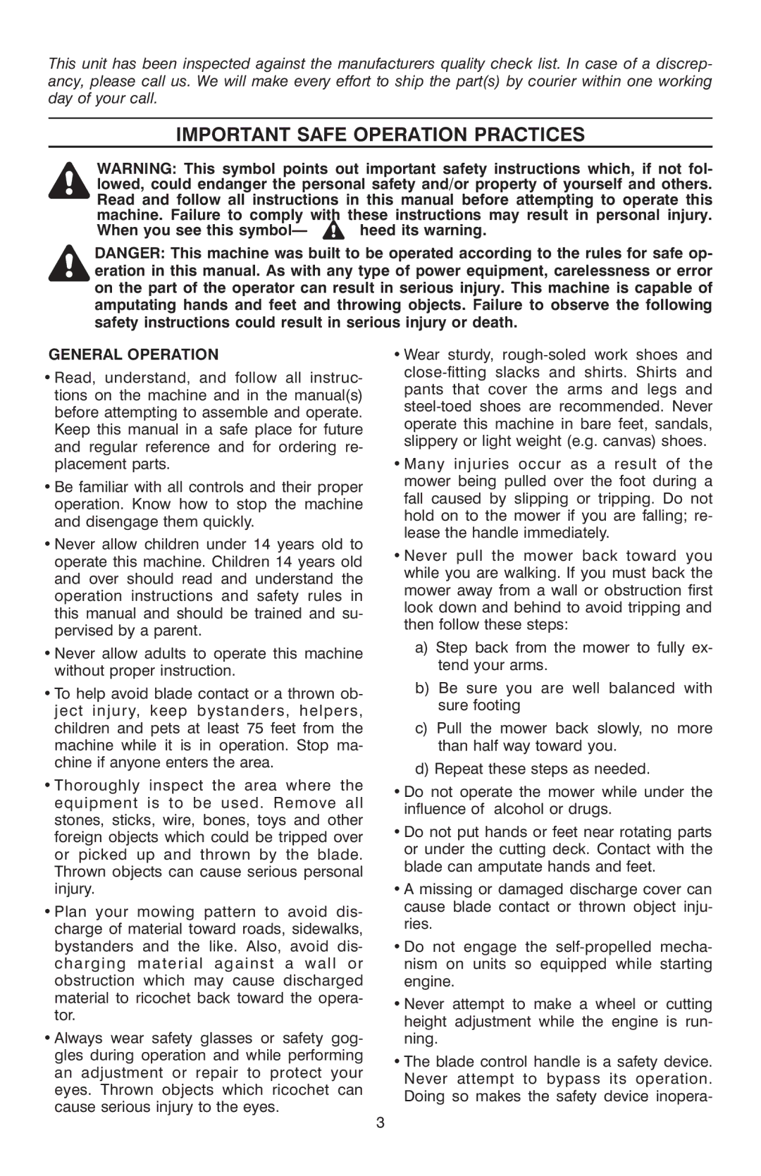 Troy-Bilt T-106 owner manual Important Safe Operation Practices, When you see this symbol, General Operation 