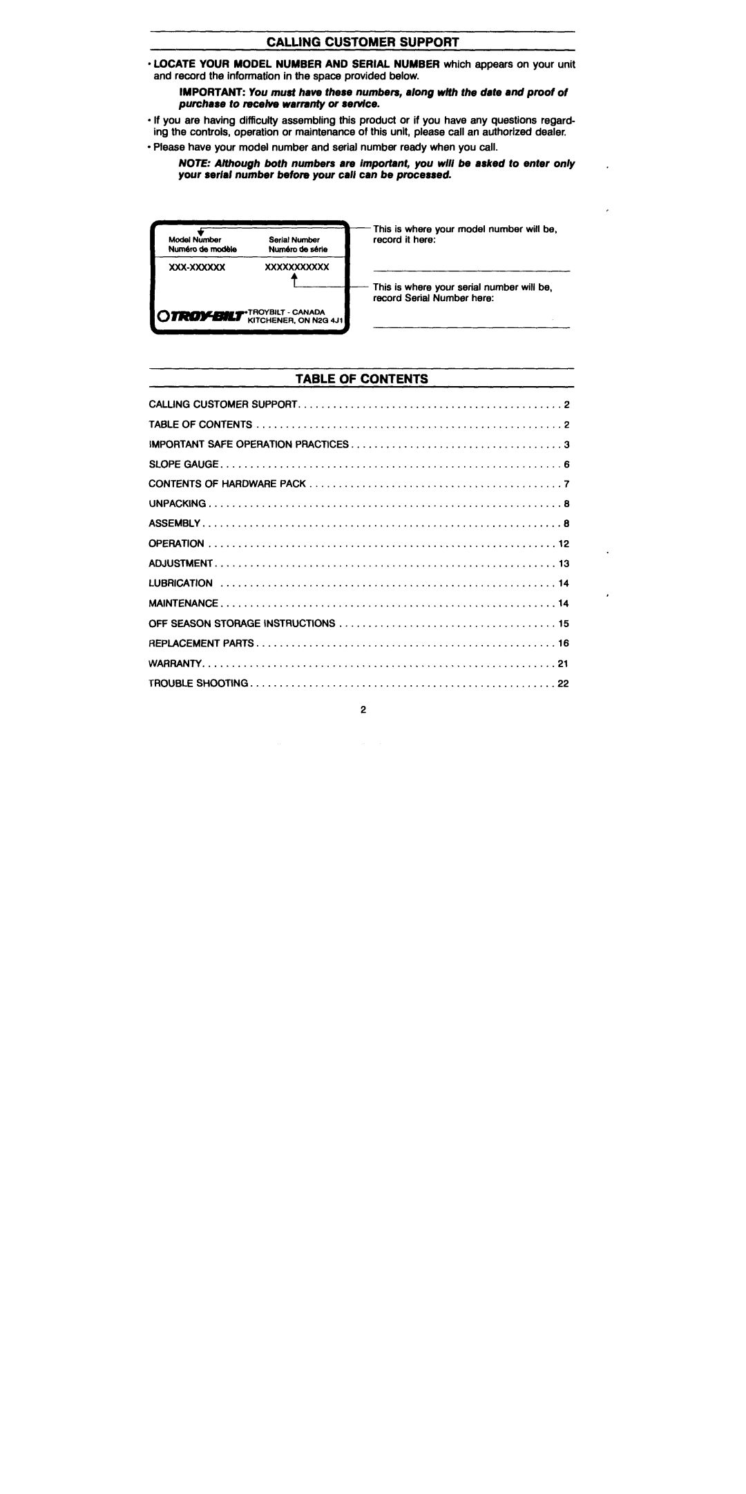 Troy-Bilt T-546 manual 