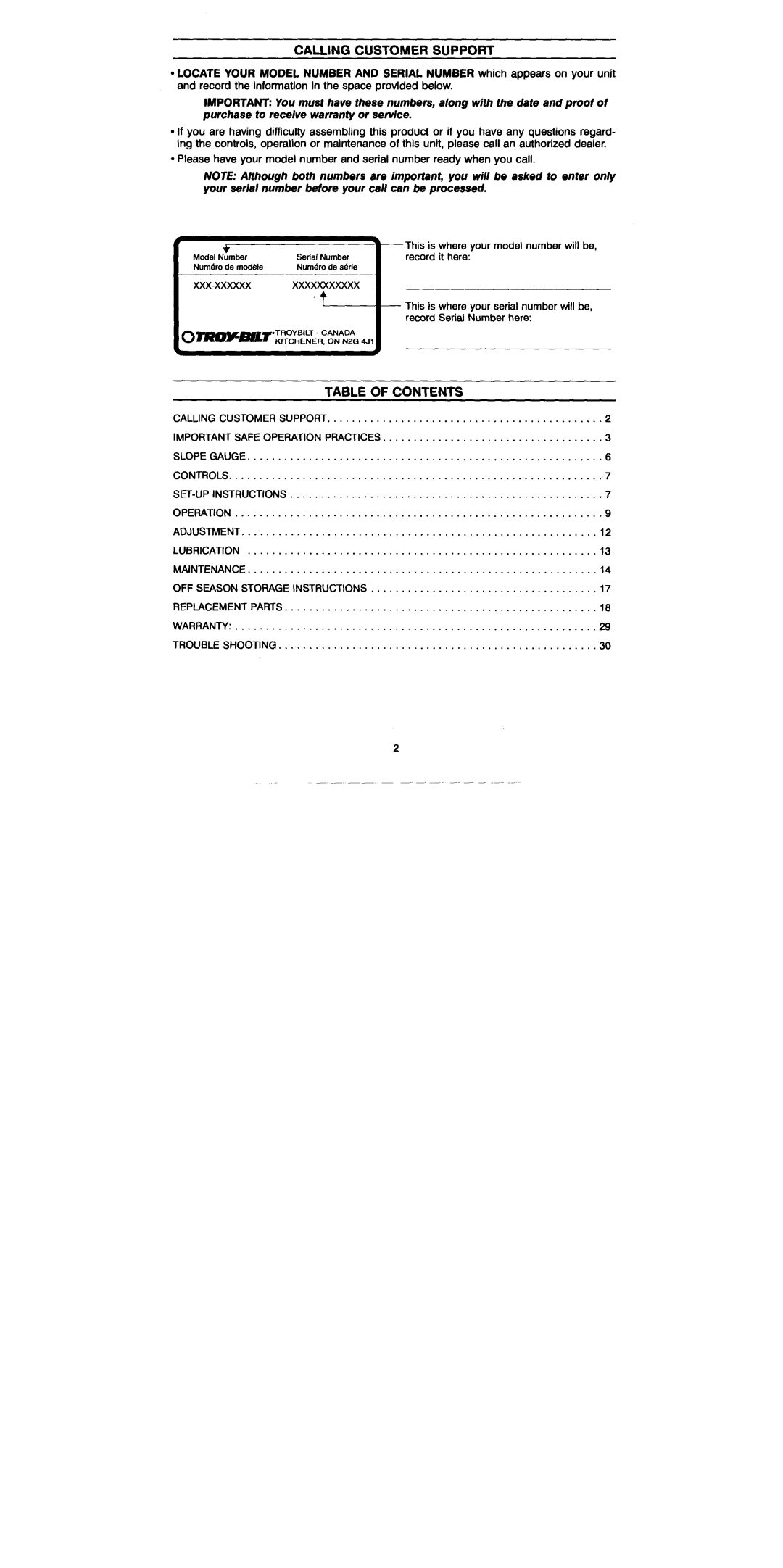 Troy-Bilt T-976 manual 