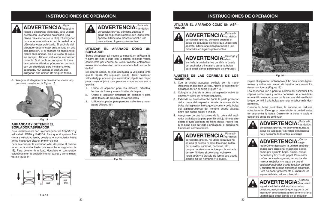 Troy-Bilt TB120BV manual ADVERTENCIAtar daños, ADVERTENCIADetengades- y, ADVERTENCIAComoaspi 