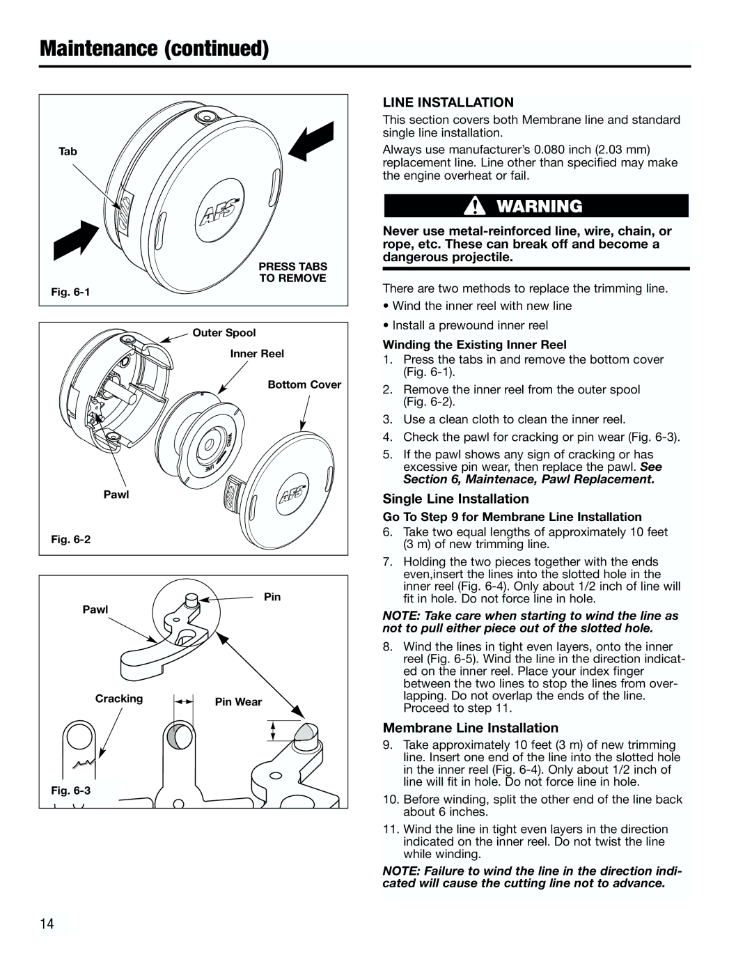 Troy-Bilt TB2000 manual Winding the Existing Inner Reel, Go To for Membrane Line Installation 