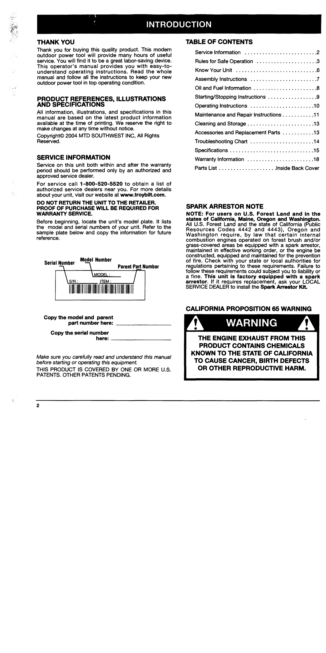 Troy-Bilt TB250B manual 