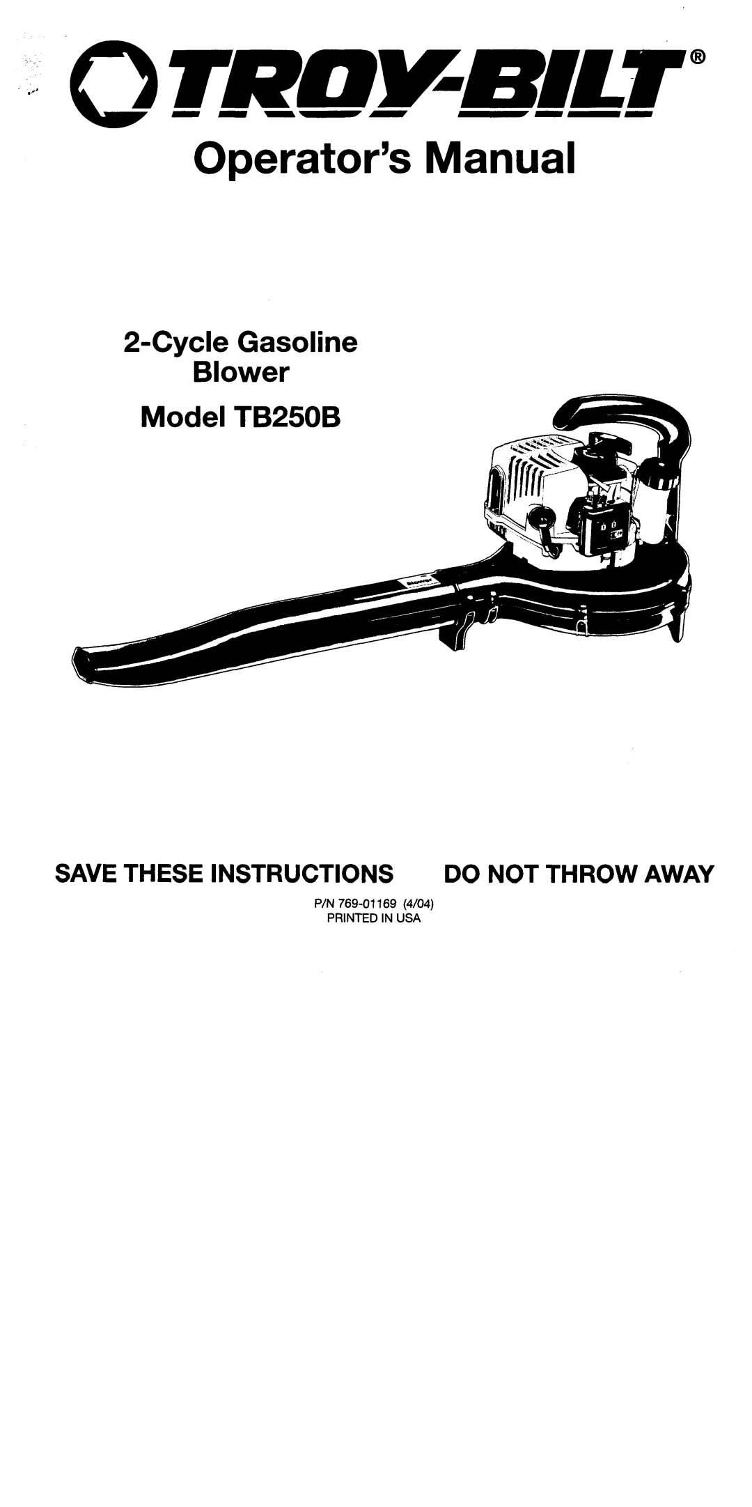 Troy-Bilt TB250B manual 