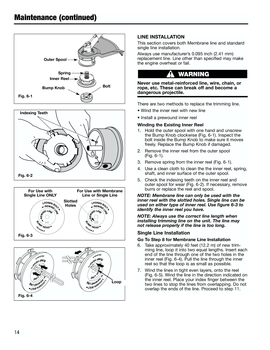 Troy-Bilt TB3000 manual Winding the Existing Inner Reel, Go To for Membrane Line Installation 