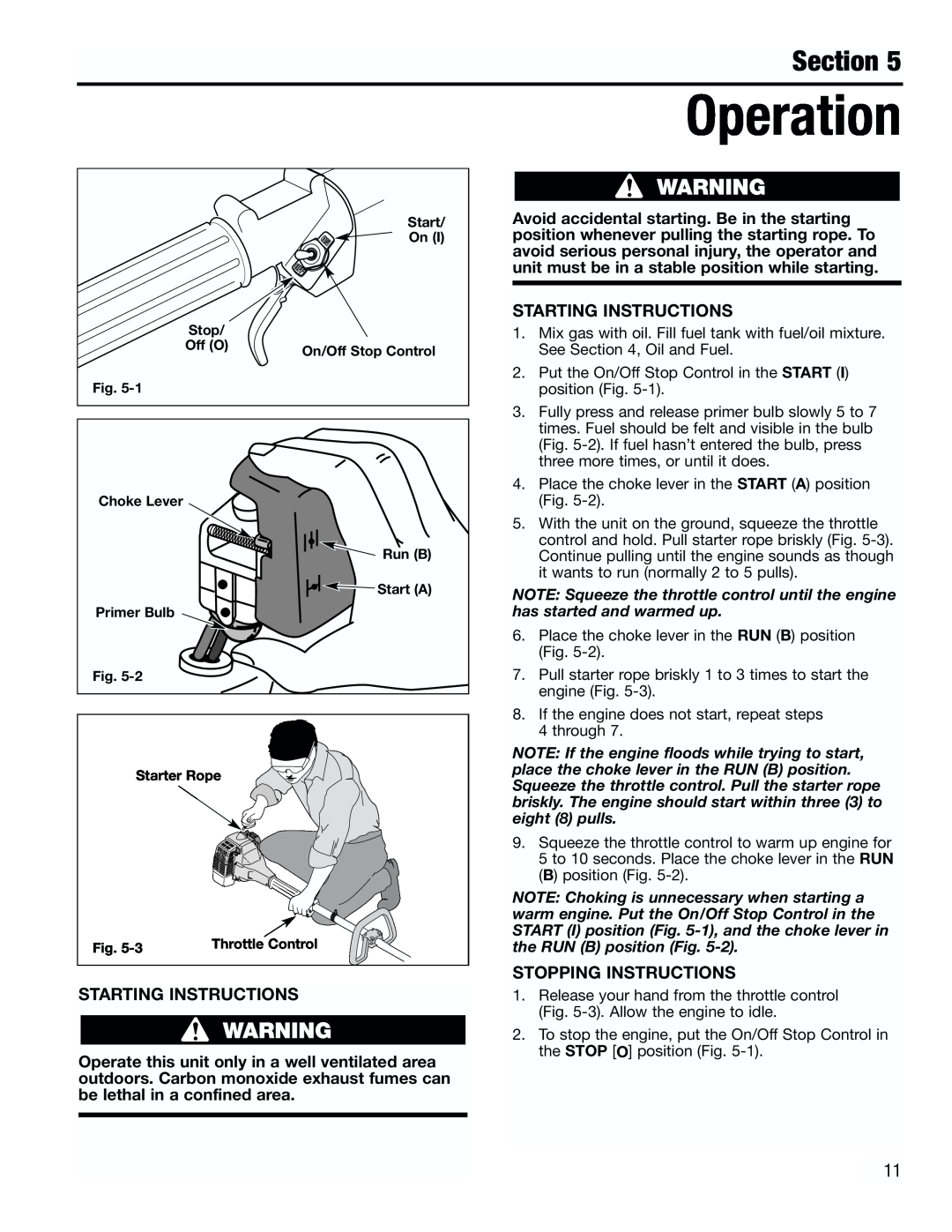 Troy-Bilt TB3000 manual Operation, Section 
