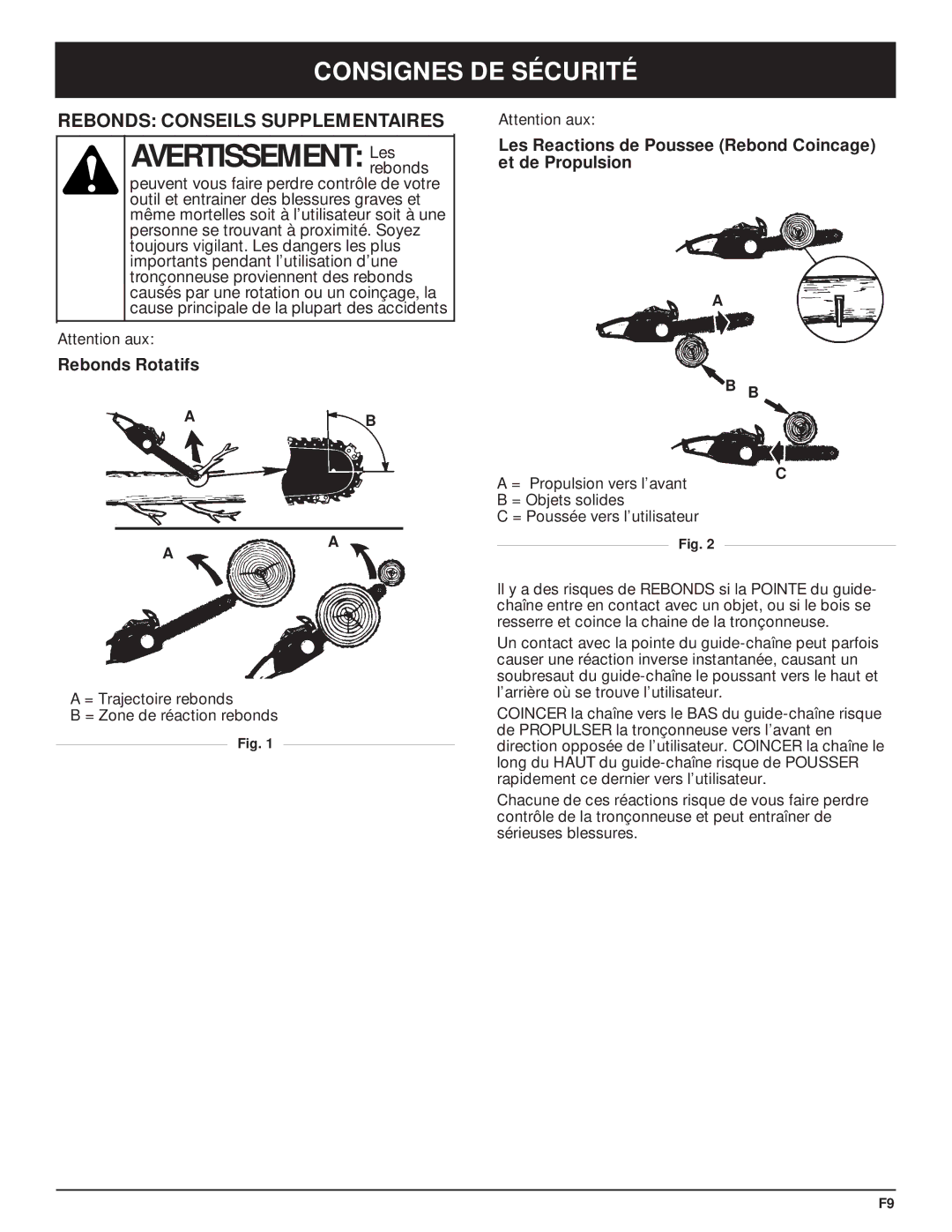 Troy-Bilt TB3516 manual Avertissement Lesrebonds, Rebonds Conseils Supplementaires 