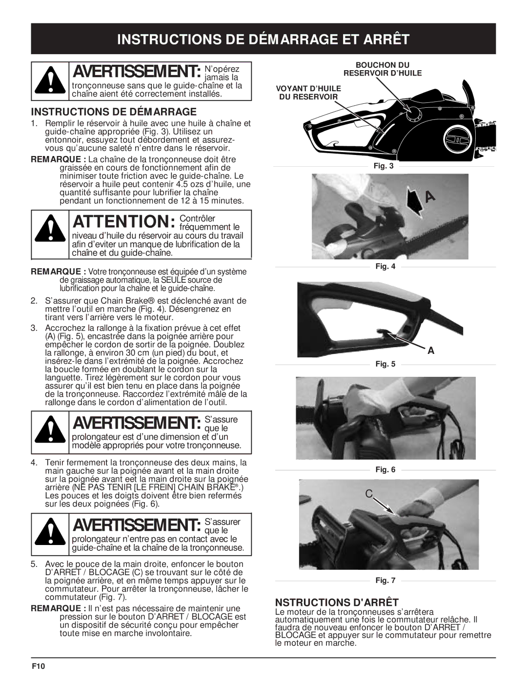 Troy-Bilt TB3516 manual Avertissement N’opérez, Avertissement S’assurer, Instructions DE Démarrage ET Arrêt 