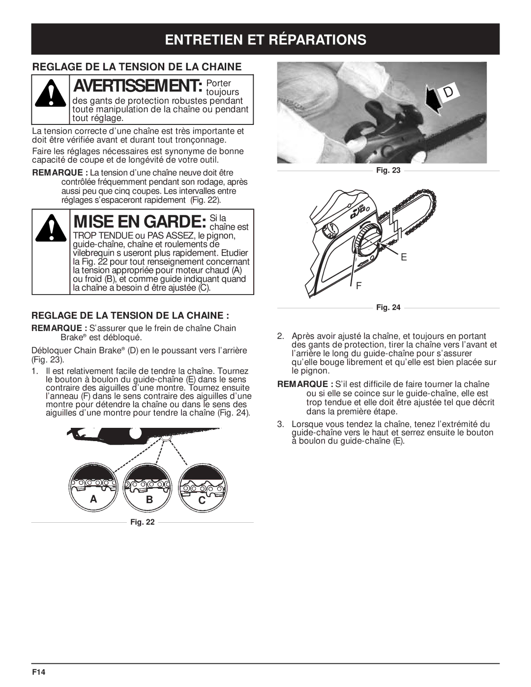 Troy-Bilt TB3516 manual Reglage DE LA Tension DE LA Chaine 