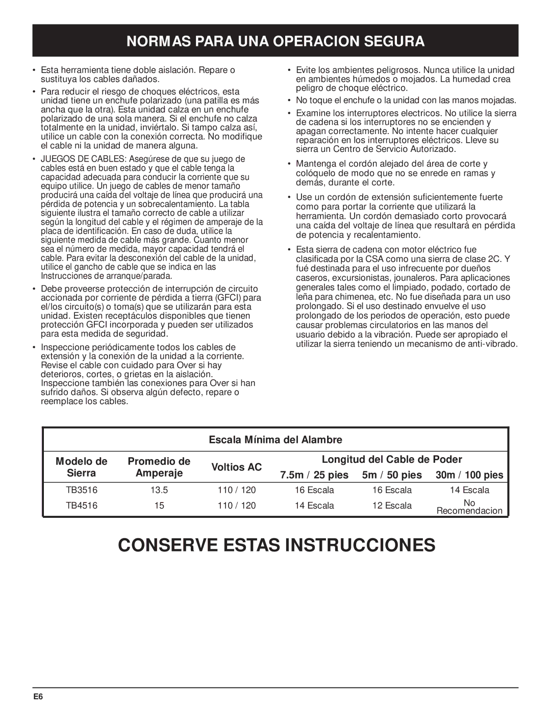 Troy-Bilt TB3516 manual Conserve Estas Instrucciones 