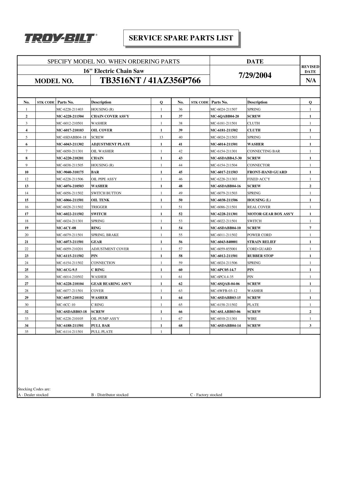 Troy-Bilt manual TB3516NT / 41AZ356P766 