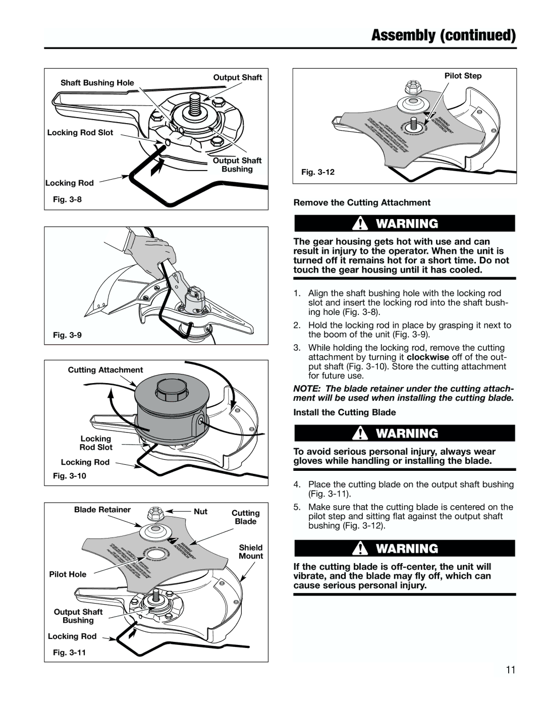 Troy-Bilt TB4000 manual Remove the Cutting Attachment 